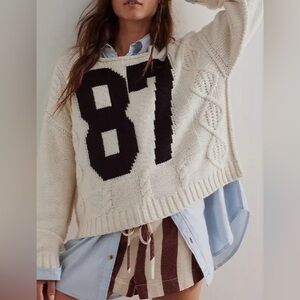 Cream Crewneck Sweater with Black '87 Graphic